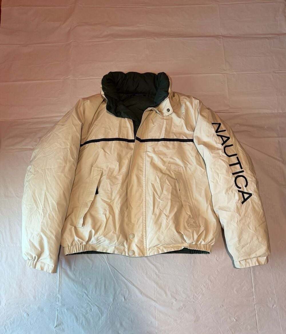 Vintage Nautica Reversible Down-Filled Sailing Jacket with Sleeve  Spellout XL